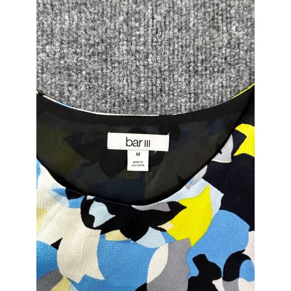 Bar III Women's Ssize Medium Navy  multi color  Sheer Lined Printed Scoop Neck C - Picture 3 of 8
